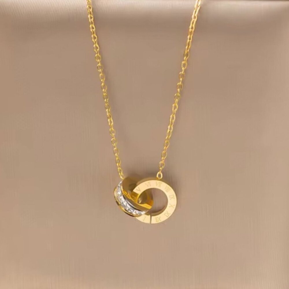 Roman Numeral 18k Gold Plated Pendant Necklace Crystal Accents - Picture 2 of 3